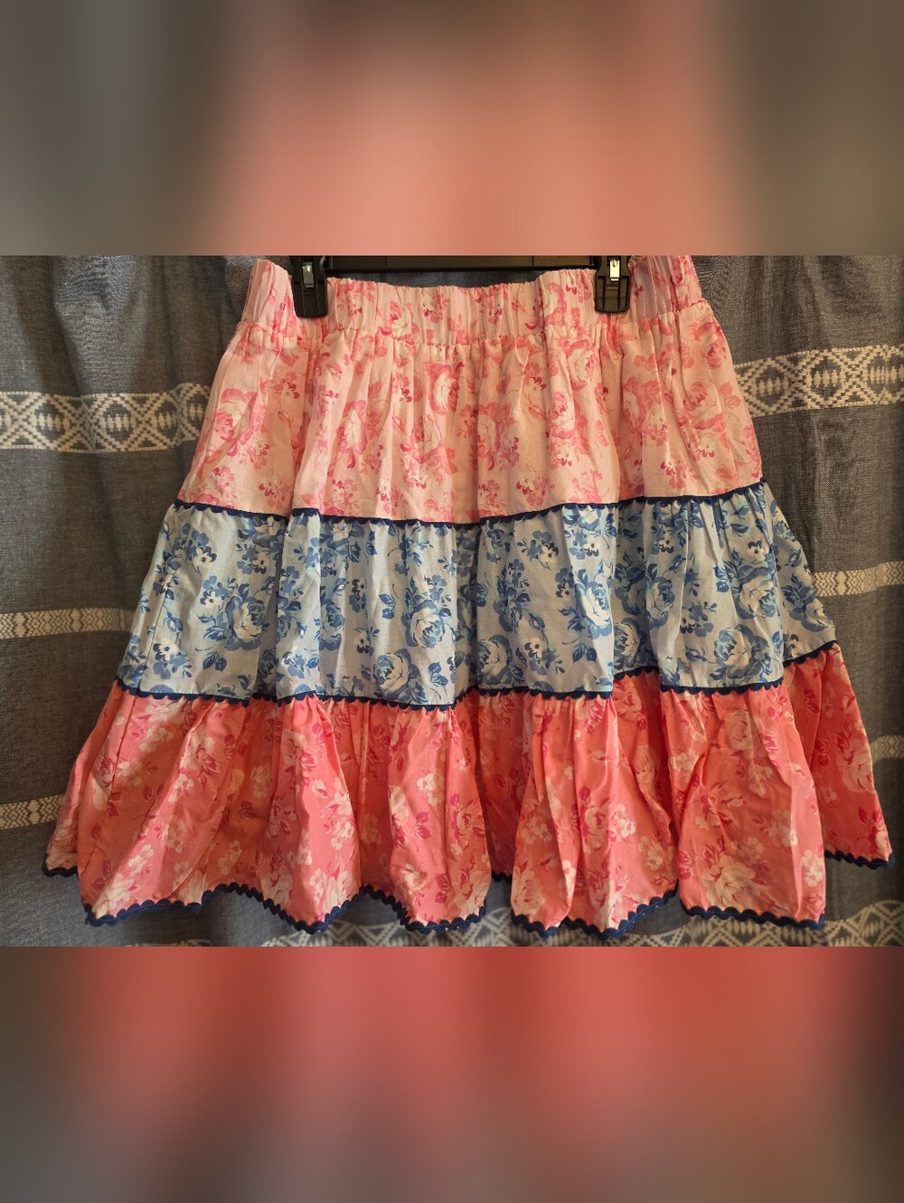 Simply Southern Floral Tiered Skirt in Pink and Blue LARGE NWT